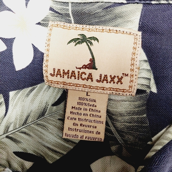 Jamaica Jaxx Hawaiian Camp 100% Silk Black Green Yellow Men's Shirt P6572 - Picture 6 of 8